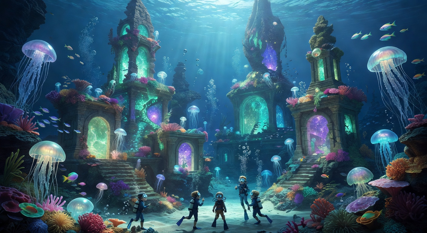Glowing underwater kingdom welcoming new explorers