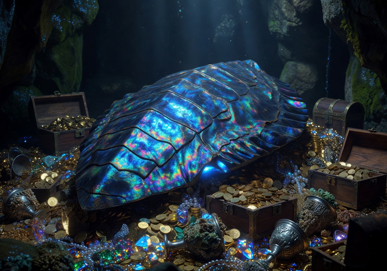 Iridescent leviathan scale glowing blue
