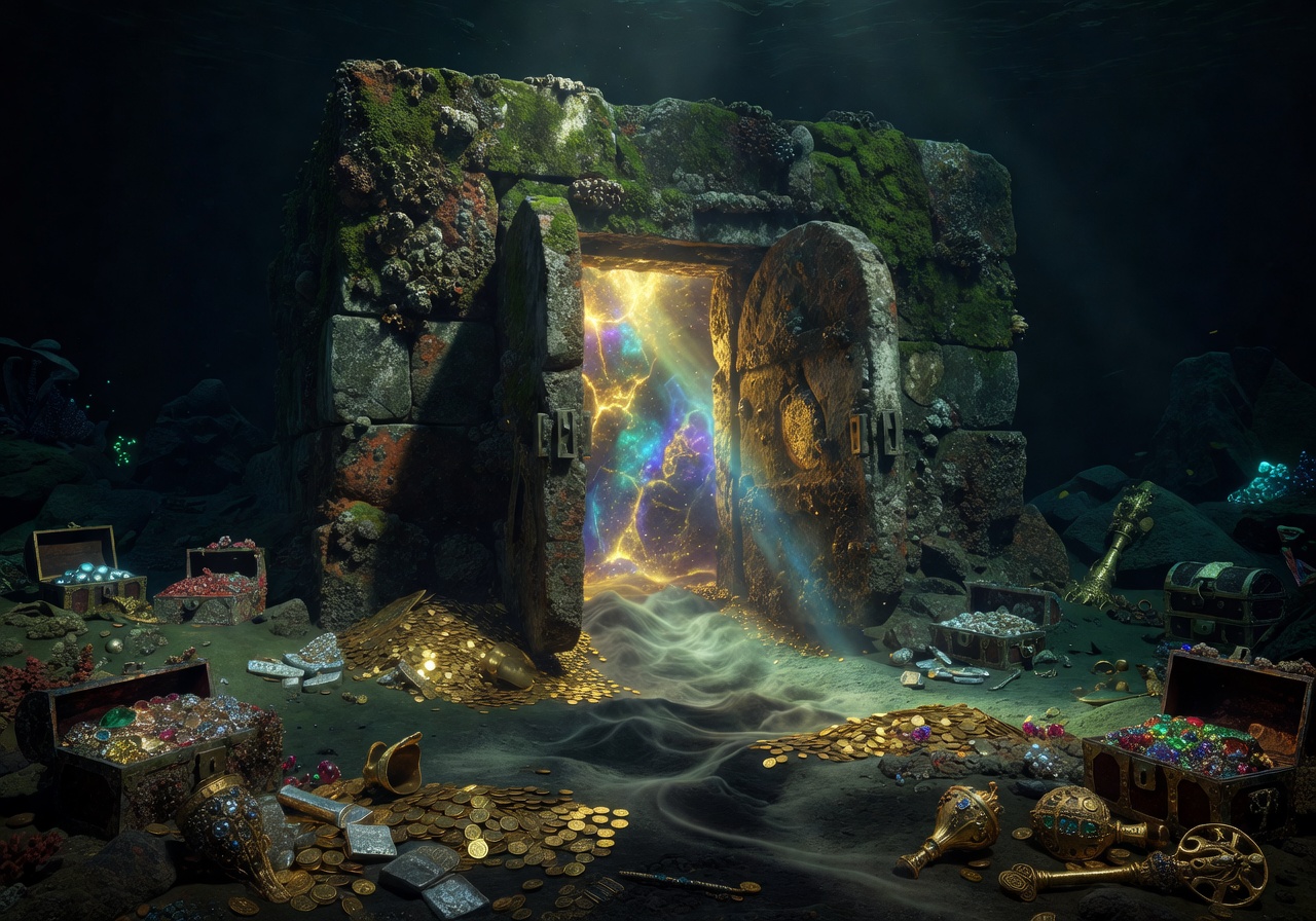 Sunken vault glowing on the ocean floor